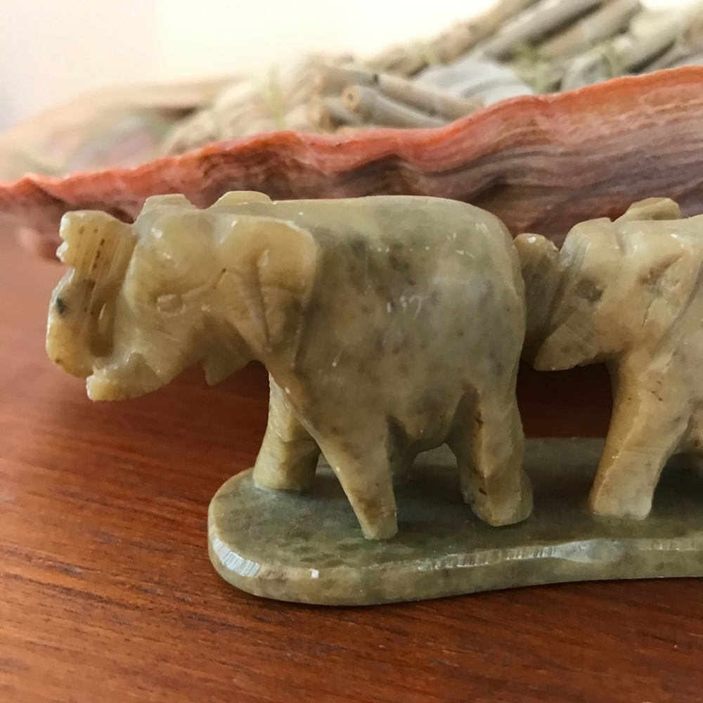 Genuine I Soapstone Hand Carved Elephants